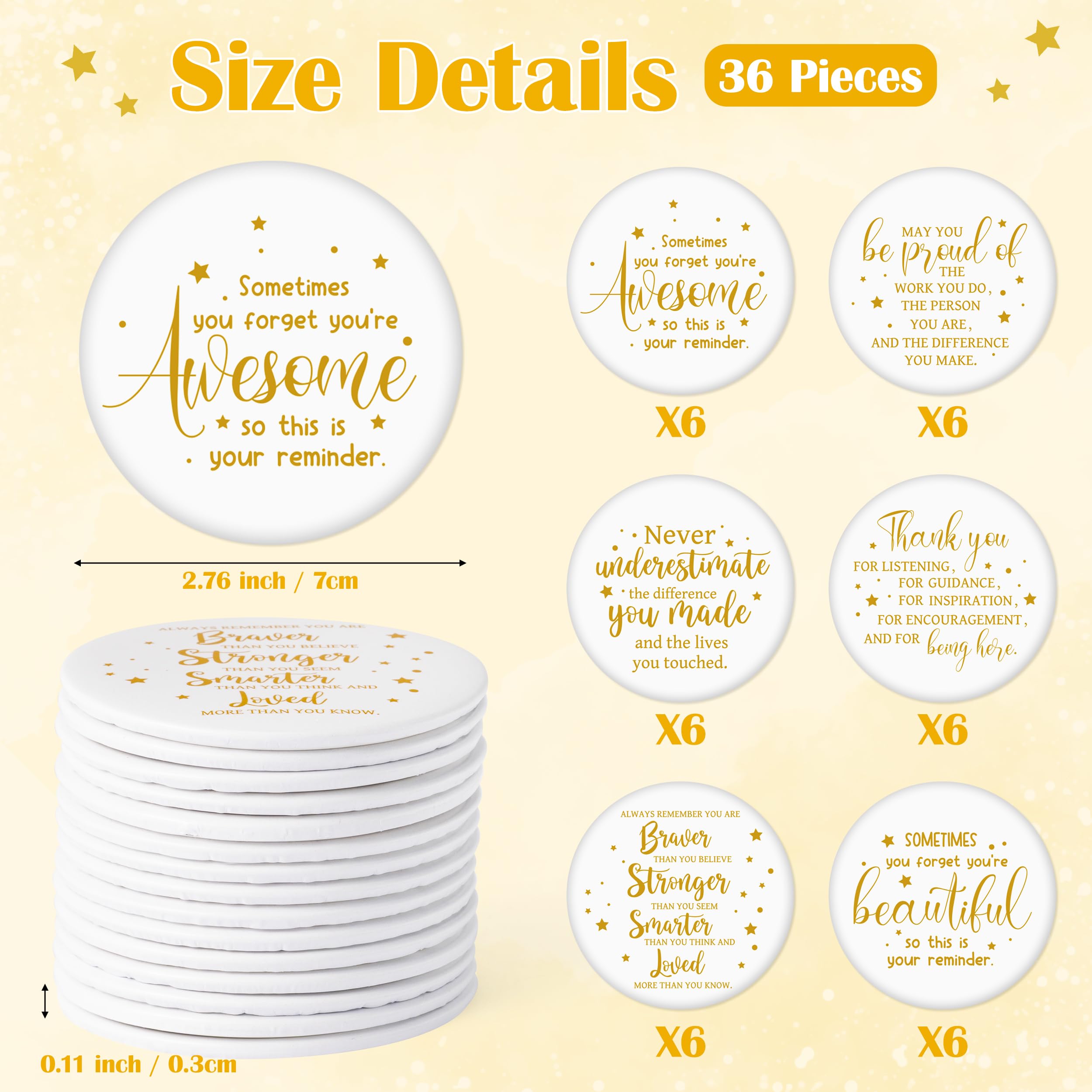 Y1tvei Inspirational Compact Mirror Bulk - 36Pcs White Gold Mini Portable Round Pocket Purse Makeup Mirrors, Sometimes You Forget You're Awesome Gift for Women Lover Coworker Friends Party Favors