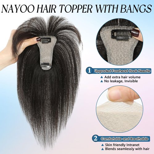 Carendia Bangs Hair Clip Human Hair Natural Black French Bangs for Women Fringe with Temples Hairpieces (Brown Black, 3D Bangs)