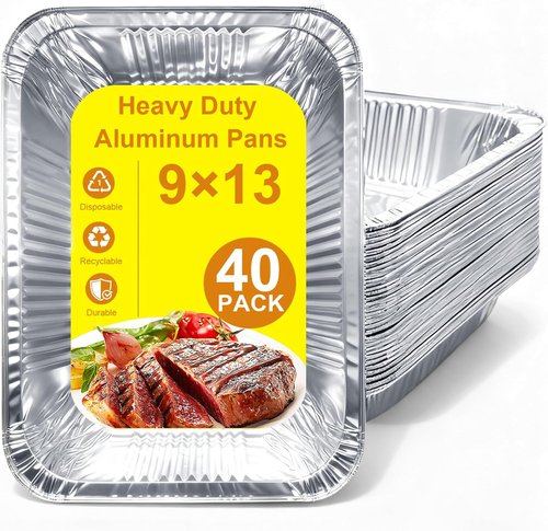Aluminum Foil Pans - 40 Pack Disposable 9x13 Half Size Deep for Baking, Roasting & Food Storage