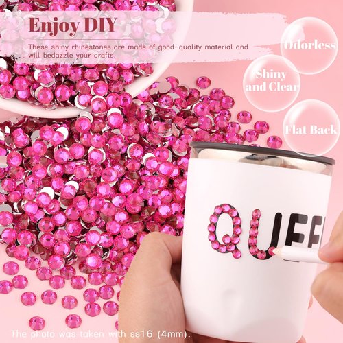 4000PCS 4mm Resin Rhinestones in Bulk (Hot Pink), Bedazzling Flatback Crystals for Crafts DIY Nail Decoration, Gems Charms for Tumbler Shoes Clothing Fabric with Pickup Pen and Tweezers