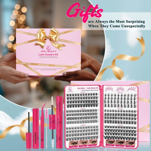 Vasa Muse Premium Lash Clusters Kit 10-16mm lashes Wispy Natural & Fairy Spiky Lash Clusters 0.05mm Eyelash Clusters Ultra-thin Invisible band lash Extension Kit with Bond Seal for Starter DIY
