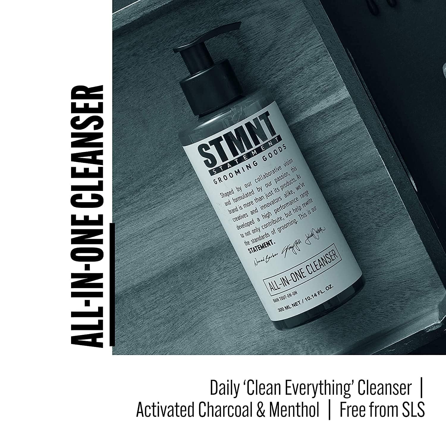 STMNT Grooming Goods Daily Cleanser - All-In-One Formula with Activated Charcoal & Menthol, Sulfate-Free