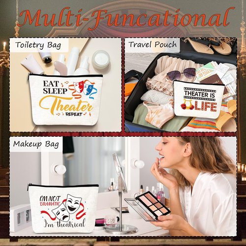 Luvsweets Theater Gifts Makeup Bags - 6Pcs Musical Theater Cosmetic Bags with Zipper, Funny Broaddway Theatre Gifts for Women Theatre Lovers Actors, Birthday Christmas Valentine Mother's Day Presents