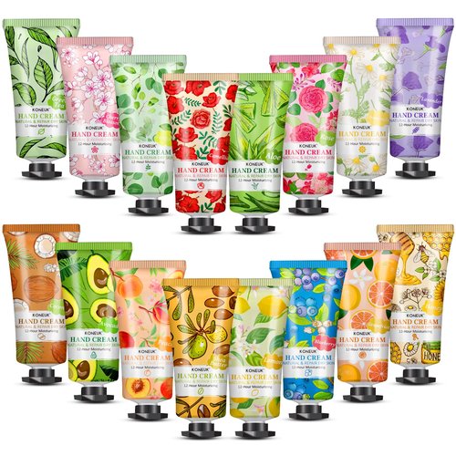 KONEUK 16 Pack Hand Cream Gifts Set, Bulk Hand Lotion Travel Size for Dry Cracked Hands, Hand Cream for Easter Basket Stuffers, Teacher Appreciation Gifts, Mothers Day Gifts and Bridal Shower Gifts
