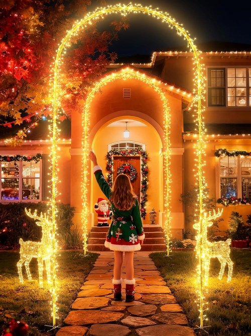 Flacchi Outdoor Christmas Arch Lights - 7.5FT 360LED Waterproof String Lights with Timer & 8 Modes | Warm White