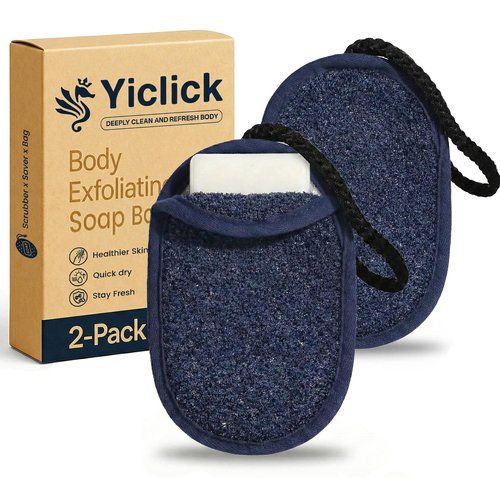 Soap Bag, Soap Saver, Bar Soap Pouch, Soap Saver Bag, Exfoliating Mesh Soap Bag for Shower, Soap Bags for Soap Bars with Wrist Strap, Soap Bar Loofah Pouch (Blue, 2 Pack Round)