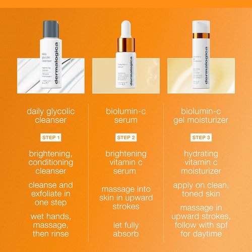 Dermalogica Daily Brightness Boosters Facial Skin Care Kit | BioLumin-C Serum, Gel Moisturizer & Cleanser
