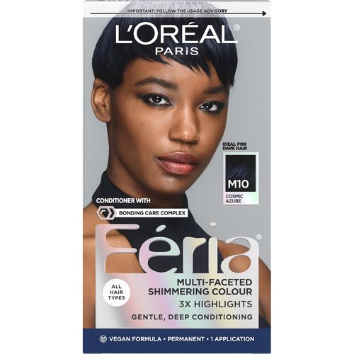L’Oreal Paris Feria Midnight Bold Hair Dye - One-Step Permanent Color Kit for Dark Hair | Cosmic Azure