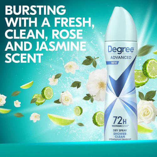 Degree Advanced Antiperspirant Deodorant Dry Spray 72-Hour Sweat and Odor Protection Shower Clean Deodorant Spray For Women With MotionSense Technology 3.8 oz, Pack of 4