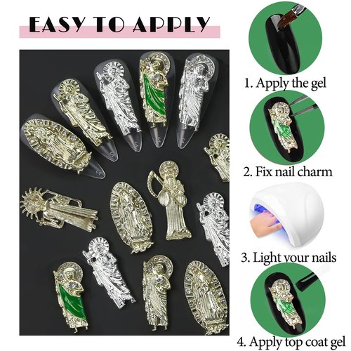 11PCS San Judas Nail Charm Virgin Mary Nail Charms San Judas Tadeo Charms for Acrylic Nails 3D Metal Alloy Nail Art Rhinestones for Women DIY Nails Decoration