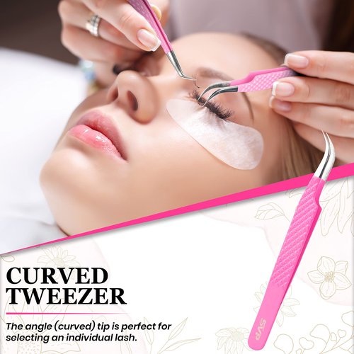 SV Lash Tweezers | Lash Extension Tweezers Set | 5Pcs Stainless Steel Eyelash Extension Tweezers Set | Volume/Isolation Nail Art Curved Tweezers