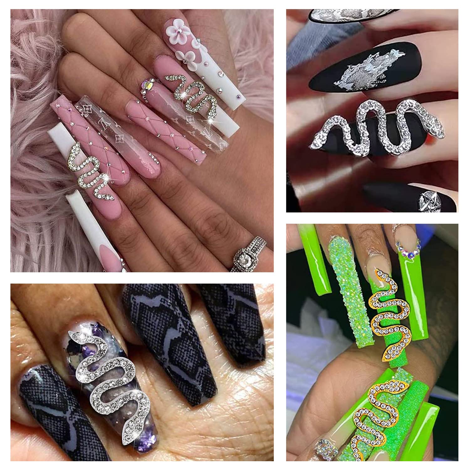 WOKOTO 12pcs Snake Nail Charms For Acrylic Nails 6 Gold And 6 Silver Snake Nail Rhinestones And Charms For Women Nail Art 3d Nail Decorations Snake Alloy Nail Jewels And Rhinestones 3d Nail Charms