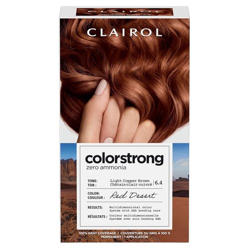 Clairol ColorStrong Permanent Hair Dye - Ammonia-Free, 100% Gray Coverage, 6.4 Light Copper Brown
