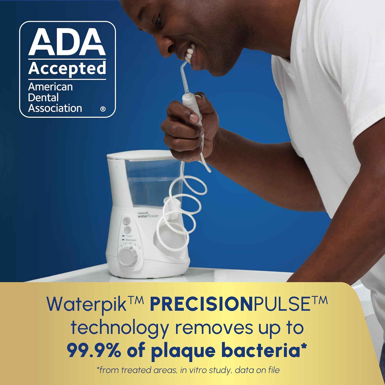 Waterpik Aquarius Water Flosser - Electric Dental Care Device with 10 Settings & 7 Tips - ADA Accepted, White WP-660