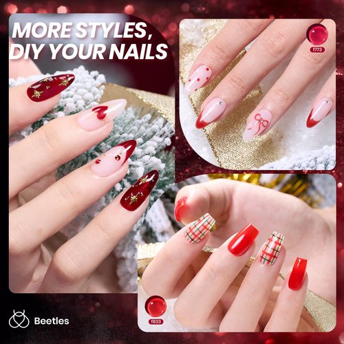 Beetles Red Jelly Gel Nail Polish Set - Luminous Ruby Jelly Gel Polish, 6 Colors Christmas Burgundy Gel Nail Kit Sheer Red Neutral Translucent Effect Soak off UV DIY Salon Manicure Gift for Women