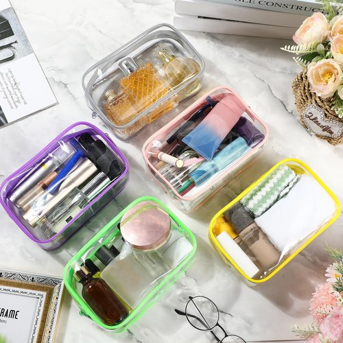 Reginary 25 Pcs Clear Makeup Bags Bulk Cosmetic Bags with Zipper Travel Toiletry Bags Waterproof Portable Transparent Zippered Pouches for Women Men Travel Bathroom Business (Bright Color)