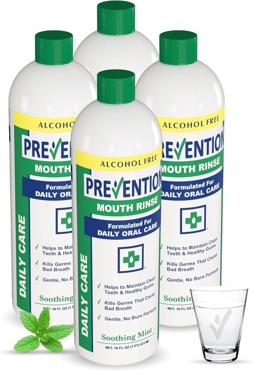 Skiennix Alcohol-Free Mouthwash - Hydrogen Peroxide Teeth Whitening & Fresh Mint Flavor | 16 oz, 4 Pack