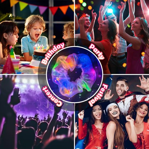 40 PCS Light up Scrunchies, 3 Glow Mode, Hair Accessories for Women, Glow in the Dark Party Supply for Festival Rave Slumber Party
