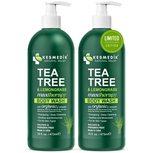 KESMEDIK Tea Tree Lemongrass Body Wash MaxTherapy, Itchy Skin Relief, Antifungal Defense, Fights Body Odor, Soothes Jock Itch & Athlete's Foot, Intimate Wash, Men & Women, 2-Pack, Limited Edition