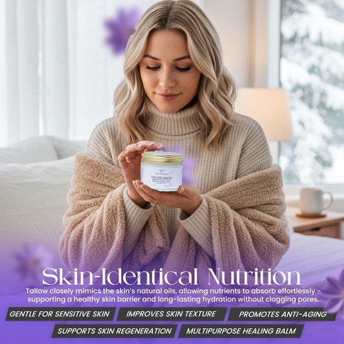 2.0 floz Grass Fed Beef Tallow and Honey balm - Lavender Vanilla Organic Beef Tallow for Skin is Ideal for Eczema, Stretch Marks, Psoriasis, Itching - Beef Tallow honey balm or Face & Body Moisturizer