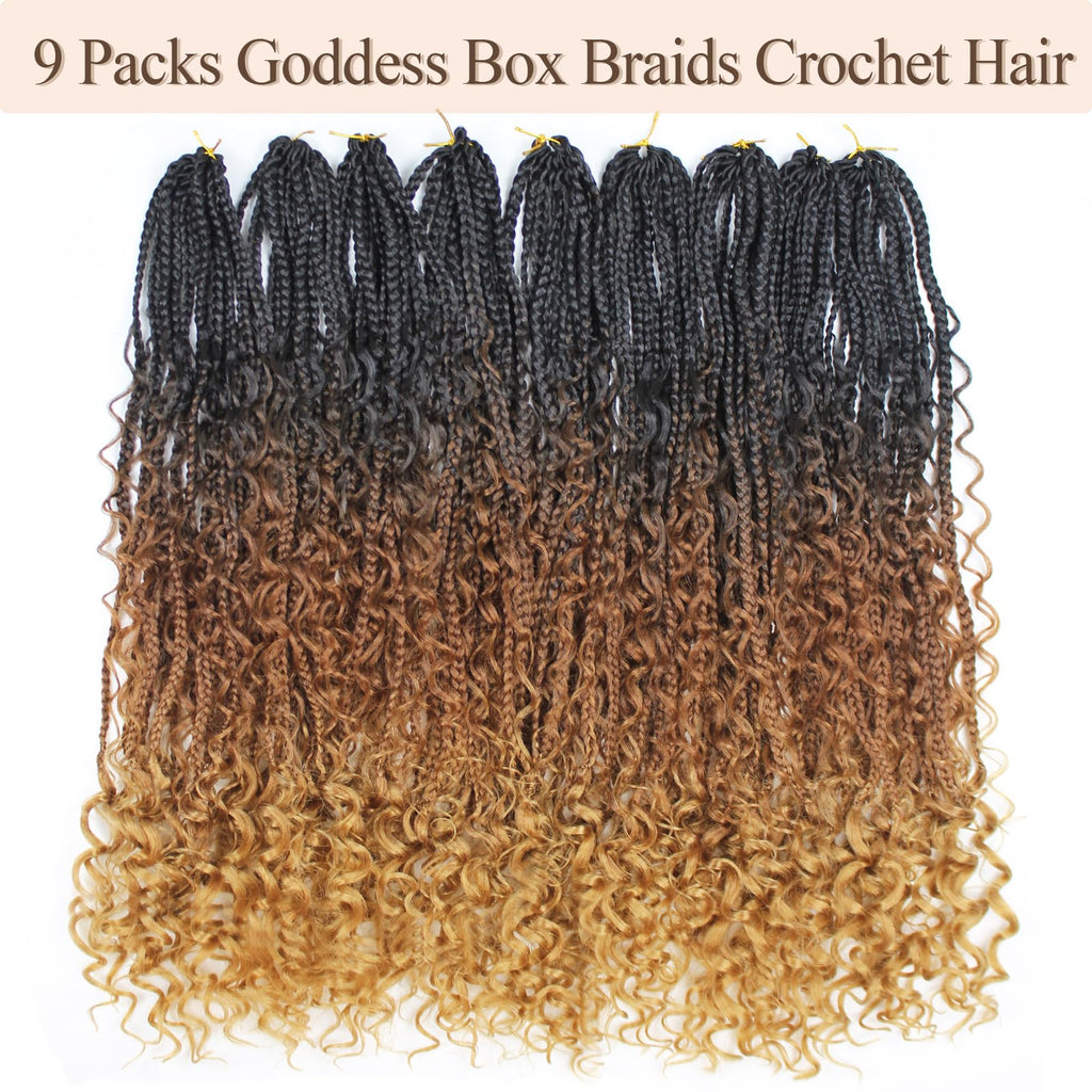 Vustbeauty 9 Packs Boho Box Braids Crochet Hair 24 Inch Goddess Box Braids Crochet Hair With Curly Ends Synthetic Bohemian Braids Hair Extension For Women (24inch, 1b/30/27)