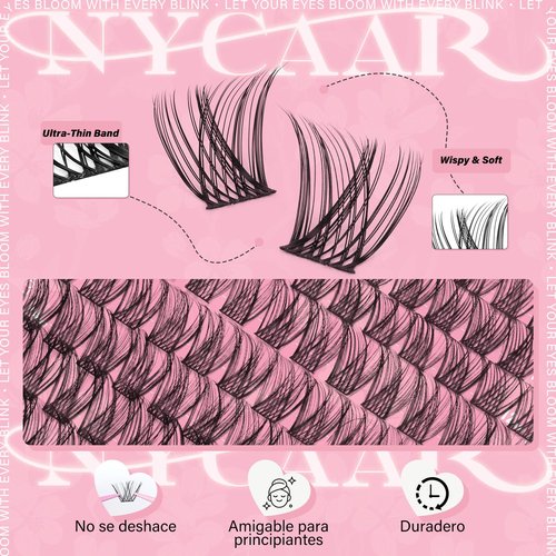 NYCAAR Lash Clusters Kit Wispy Natural Lash Extension Kit D Curl 144Pcs Fluffy Individual Lashes 8-18mm Anime Eyelash Extension Kit with Bond and Seal,Applicators DIY Lashes Kit at Home(NY03)