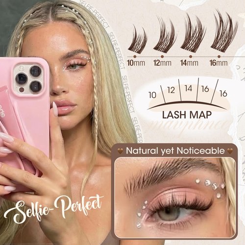 Anime Cluster Lashes Brown Cluster Eyelash Extensions Fairy Eyelash Clusters Wispy Lash Clusters Dark Brown Individual Lash C-Curly Lash Extension Spiky Manga DIY Eyelashes Pack (108Pcs, 10-16MM)