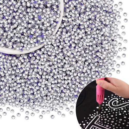 8000Pcs Hotfix Rhinestones for Clothing, Clear SS10 Iron On Flatback Glass Gems, Bedazzler Crystals Rhinestones for Crafting Clothes Hats Shoes Fabric Bedazzling Decor Nail Art