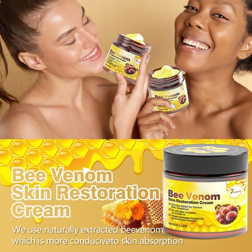Bee Venom Skin Treatment Cream - Anti Aging Moisturizer with Collagen Boost & Skin Brightening, Bee Venom Sensitive Skin Tightening Care Day & Night Use 2.12 OZ