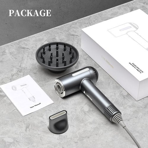 HERLLY Hair Dryer,1600W High Speed Ionic Blow Dryer with Diffuser,Plasma Hair Dryer with Facial Mode(Silver Gray)