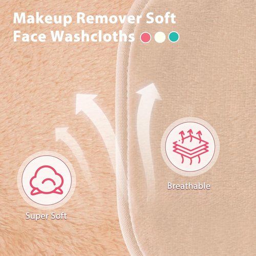 Natwag Makeup Remover Cloth - Reusable Microfiber Face Towels | 12 Pack, 6" x 6", Beige with Mesh Bag