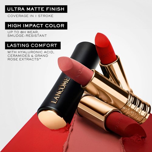Lancôme L’Absolu Rouge Drama Matte Lipstick - Ultra Matte Finish, 8HR Full Coverage, Moisturizing Formula