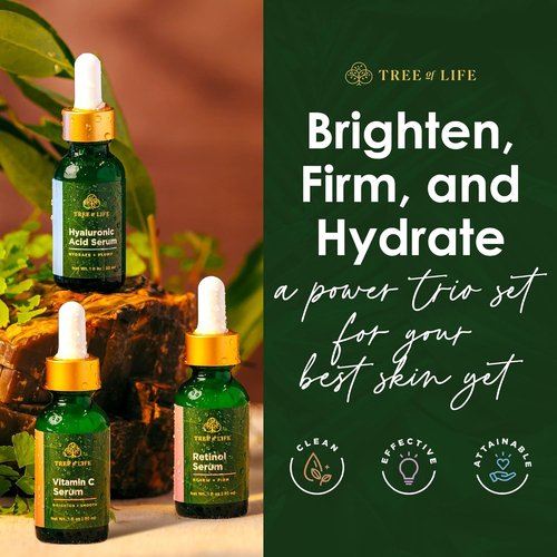 Tree of Life Beauty Facial Skin Care Set - Brightening & Firming Serums with Vitamin C, Retinol & Hyaluronic Acid | 1 Fl Oz (Pack of 3)