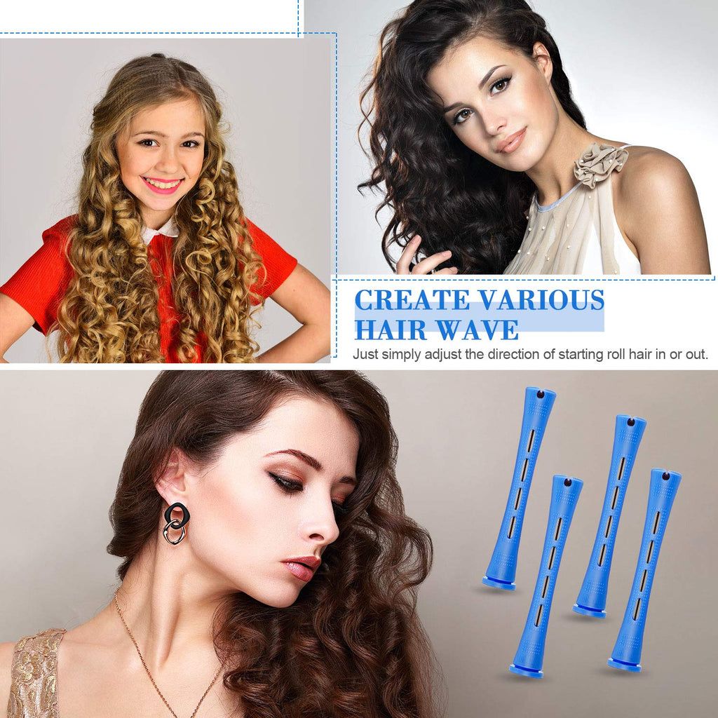 WILLBOND Hair Perm Rods - 96 Pcs Plastic Cold Wave Curlers with 2 Pintail Combs | Heatless Styling Tool (0.35 Inch, Blue)