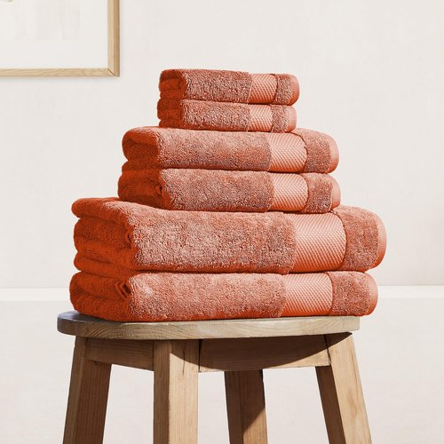 BIOWEAVES 100% Organic Cotton 700 GSM Plush 6-Piece Premium Towel Set GOTS Certified, 2 Bath Towels, 2 Hand Towels & 2 Washcloths - Burnt Orange