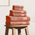 BIOWEAVES 100% Organic Cotton 700 GSM Plush 6-Piece Premium Towel Set GOTS Certified, 2 Bath Towels, 2 Hand Towels & 2 Washcloths - Burnt Orange