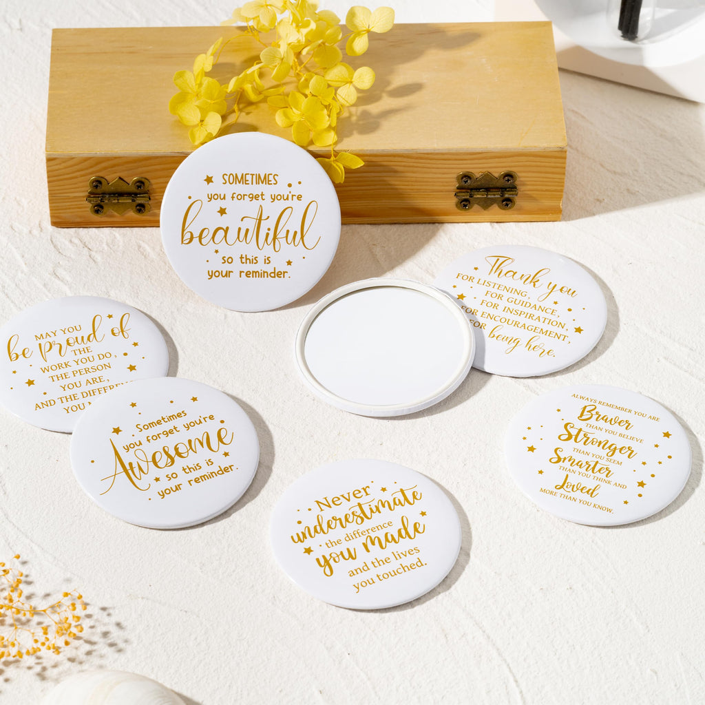 Y1tvei Inspirational Compact Mirror Bulk - 36Pcs White Gold Mini Portable Round Pocket Purse Makeup Mirrors, Sometimes You Forget You're Awesome Gift for Women Lover Coworker Friends Party Favors