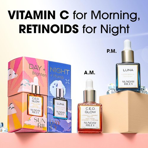 Sunday Riley Brighten & Plump Set - Day & Night Skincare Essentials for Radiant Skin