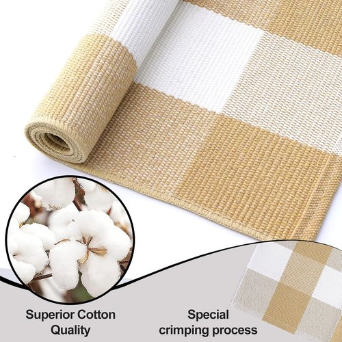 OLANLY Buffalo Plaid Rug - Washable Beige & White Cotton Checkered Doormat | 2' x 4'3" for Indoor/Outdoor Use