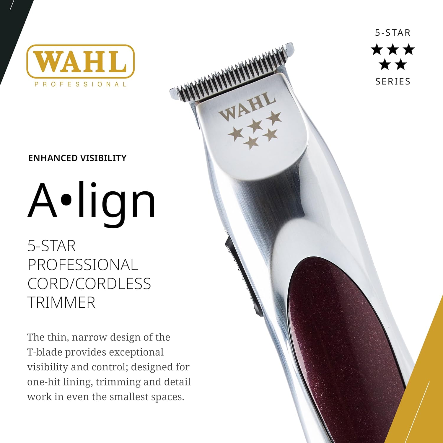 Wahl Professional 5 Star Align Trimmer - Cordless Narrow T-Blade with 180-Minute Run Time