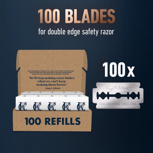 King C. Gillette Double-Edge Safety Razor blades for better control, 100 count, with anti-friction coating