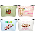SilTriangle 4 Pack Sloth Cosmetic Bags for Girls Women Sloth Lovers Canvas Cute Makeup Bags with Zipper Travel Toiletry Organizer Pouch for Backpack Luggage Gifts for Birthday Party Favors
