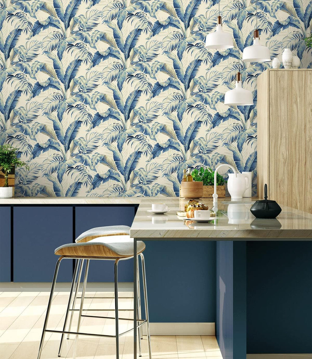 Tommy Bahama Peel and Stick Wallpaper - Tropical Design for Bedroom & Kitchen | 30.75 Sq Ft Coverage (Azure)