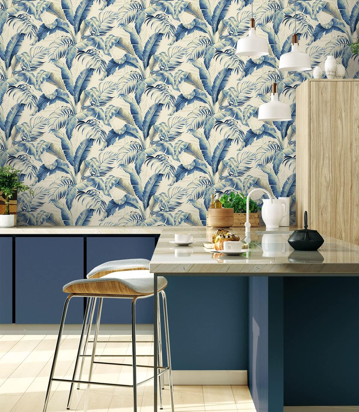 Tommy Bahama Peel and Stick Wallpaper - Tropical Design for Bedroom & Kitchen | 30.75 Sq Ft Coverage (Azure)