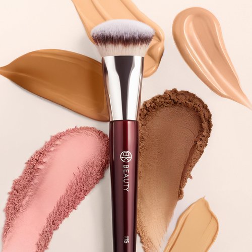 BK BEAUTY 115 MEDIUM CONTOURED FOUNDATION BRUSH – Contoured Foundation Brush for Liquid Makeup - Foundation Makeup Brushes - Face Brush For Liquid Or Cream Foundation