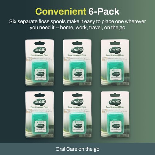 OraMD Oral Care Pure Unwaxed Dental Floss 54.6 Yards - PFAS-Free, Chemical Free, Shred Resistant - Unscented and Ultraclean Plaque Removal - Teeth and Gum Protection for Adults - Pack of 6