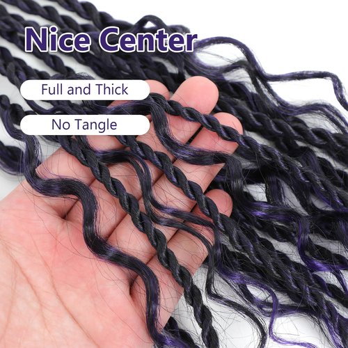Senegalese Twist Crochet Hair with Curly Ends - 16 Inch Boho Island Twist Crochet Hair 8 Packs Goddess Boho Box Braids Crochet Hair Pre Looped Crochet Hair(16(8Packs), 1B/Purple)