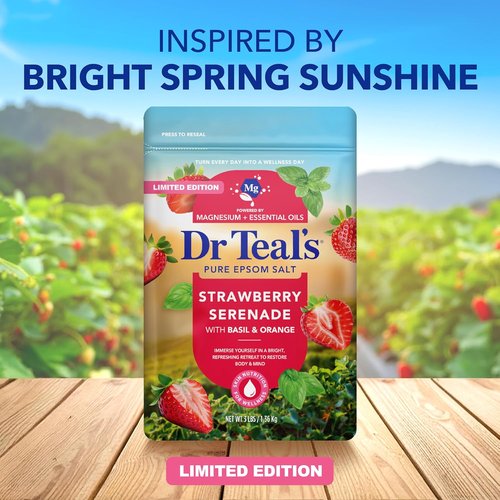 Dr Teal's Epsom Salt Soak - Strawberry Serenade with Basil & Orange, 3 lbs for Relaxation