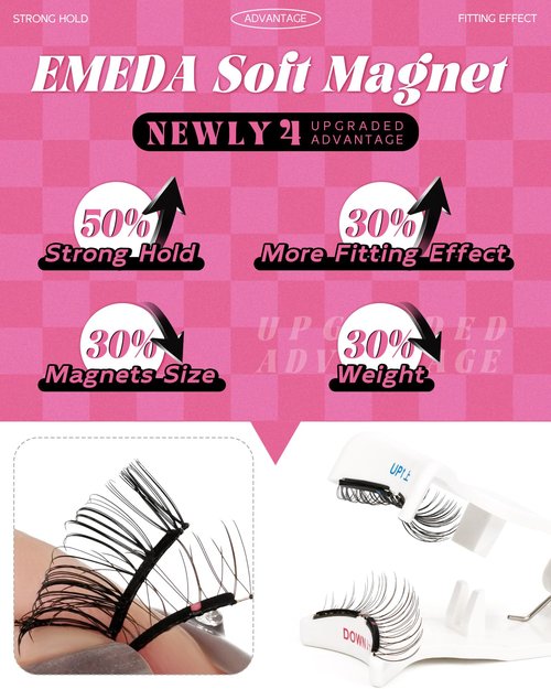 Natural Look Magnetic Eyelashes Kit - 2 Pairs Reusable Double Sided Magnetic Lashes With Applicator and Mirror, Easy To Wear And Remove, No Glue Needed Strip Lashes, Black Faux Cils by EMEDA (#29)