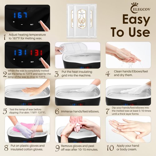 ELEGCOV Paraffin Wax Refills-10 Pack Unscent Paraffin Wax for Hand and Feet, Parrafin Wax Blocks for Wax Machine, Parafin Wax Bath, Relieves Muscle Fatigue, Deeply Hydrates, Moisturizes and Nourishes